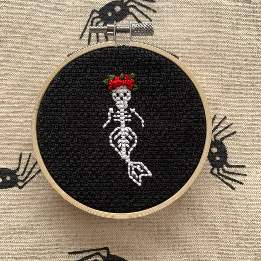 Sold💀🧜🏼‍♀️skeleton mermaid cross stitch